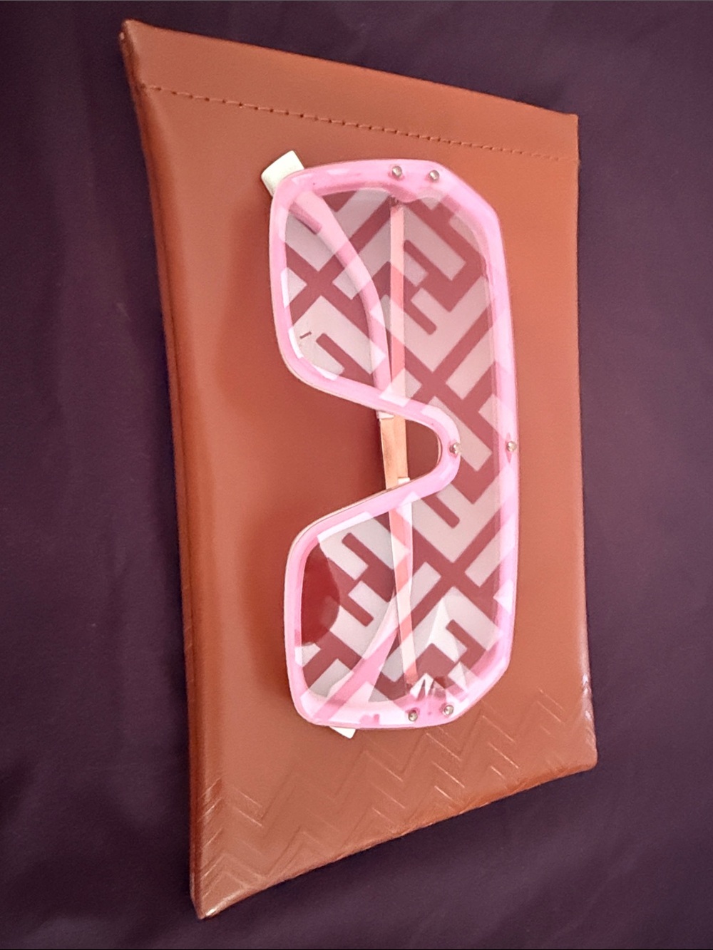Women's Pink Transparent Shield Sunglasses with Rose Accents